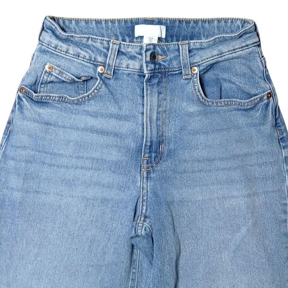 H&M Baggy Wideleg Frayed Jeans Size 4 High Rise Retro 26 - Picture 2 of 3